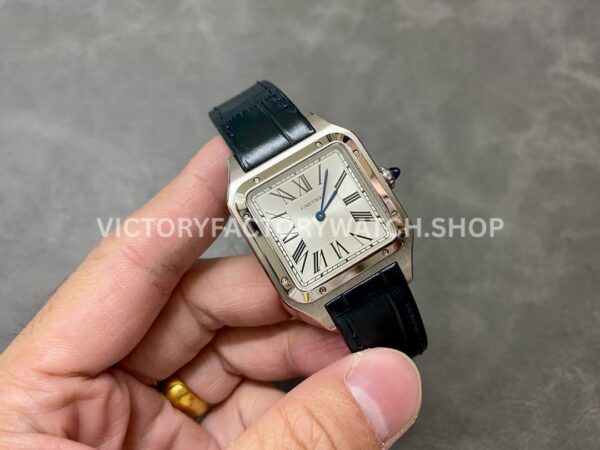 F1 Factory Cartier Santos Dumont WSSA0022 31.4mm Steel Leather Strap Roman Numerals Silver Dial