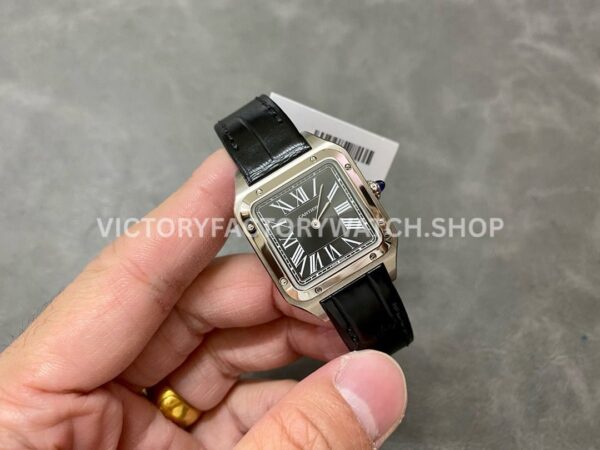 F1 Factory Cartier Santos Dumont WSSA0023 27.5mm Steel Leather Strap Roman Numerals Black Dial (1) F1 Factory Cartier Santos Dumont WSSA0023 27.5mm Steel Leather Strap Roman Numerals Black Dial