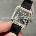 F1 Factory Cartier Santos Dumont WSSA0023 27.5mm Steel Leather Strap Roman Numerals Black Dial (4) F1 Factory Cartier Santos Dumont WSSA0023 27.5mm Steel Leather Strap Roman Numerals Black Dial
