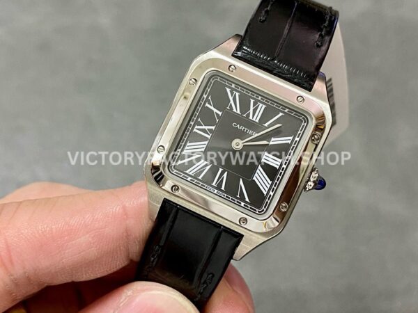 F1 Factory Cartier Santos Dumont WSSA0023 27.5mm Steel Leather Strap Roman Numerals Black Dial (4) F1 Factory Cartier Santos Dumont WSSA0023 27.5mm Steel Leather Strap Roman Numerals Black Dial