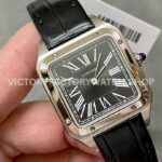 F1 Factory Cartier Santos Dumont WSSA0023 27.5mm Steel Leather Strap Roman Numerals Black Dial (9) F1 Factory Cartier Santos Dumont WSSA0023 27.5mm Steel Leather Strap Roman Numerals Black Dial