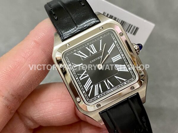 F1 Factory Cartier Santos Dumont WSSA0023 27.5mm Steel Leather Strap Roman Numerals Black Dial (9) F1 Factory Cartier Santos Dumont WSSA0023 27.5mm Steel Leather Strap Roman Numerals Black Dial