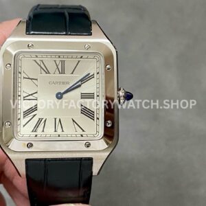 F1 Factory Cartier Santos Dumont WSSA0032 33.9mm Steel Leather Strap Roman Numerals Silver Dial ( F1 Factory Cartier Santos Dumont WSSA0032 silver dial leather strap