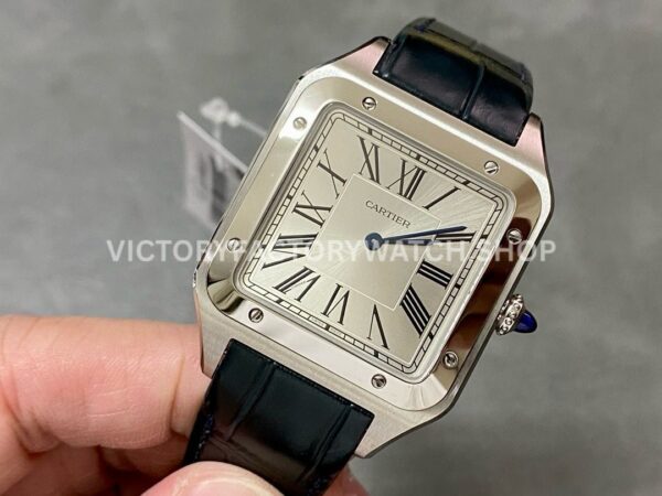 F1 Factory Cartier Santos Dumont WSSA0032 33.9mm Steel Leather Strap Roman Numerals Silver Dial