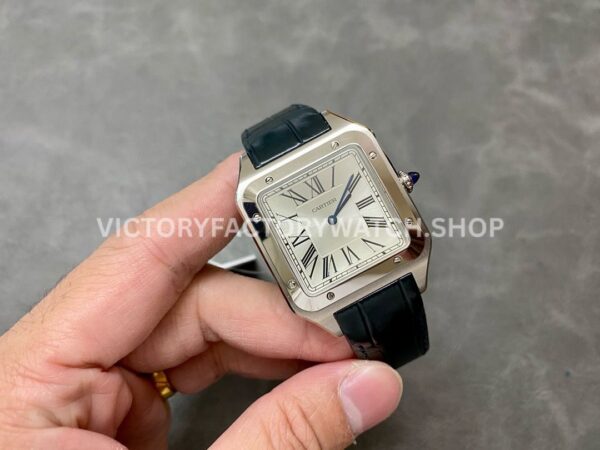 F1 Factory Cartier Santos Dumont WSSA0032 33.9mm Steel Leather Strap Roman Numerals Silver Dial