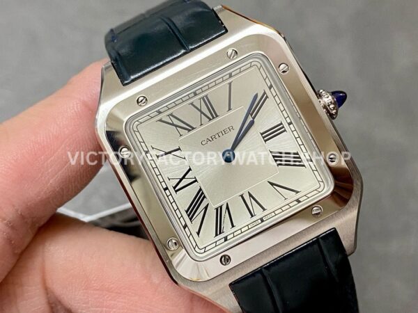 F1 Factory Cartier Santos Dumont WSSA0032 33.9mm Steel Leather Strap Roman Numerals Silver Dial