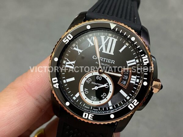 F5 Factory Cartier Calibre de Cartier Diver W2CA0004 42mm Steel Rubber Strap Roman Numerals Black Dial (3) F5 Factory Cartier Calibre de Cartier Diver W2CA0004 42mm Black Steel Rubber Strap Roman Numerals Black Dial