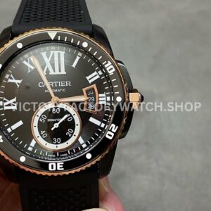 F5 Factory Cartier Calibre de Cartier Diver W2CA0004 42mm Steel Rubber Strap Roman Numerals Black Dial (5) F5 Factory Cartier Calibre de Cartier Diver W2CA0004 42mm Black Steel Rubber Strap Roman Numerals Black Dial