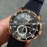 F5 Factory Cartier Calibre de Cartier Diver W7100052 42mm Rose Gold Rubber Strap Roman Numerals Black Dial