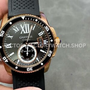 F5 Factory Cartier Calibre de Cartier Diver W7100052 42mm Rose Gold Rubber Strap Roman Numerals Black Di ( (3) F5 Factory Cartier Diver W7100052 black dial rubber strap
