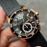 F5 Factory Cartier Calibre de Cartier Diver W7100052 42mm Rose Gold Rubber Strap Roman Numerals Black Dial