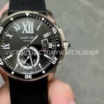 F5 Factory Cartier Calibre de Cartier Diver W7100056 42mm Steel Rubber Strap Roman Numerals Black Dial (1) F5 Factory Cartier Diver W7100056 black dial rubber strap