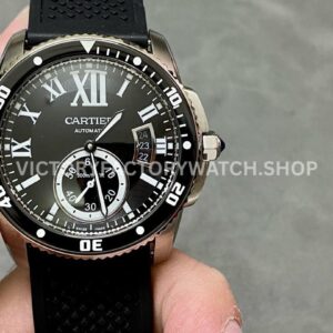 F5 Factory Cartier Calibre de Cartier Diver W7100056 42mm Steel Rubber Strap Roman Numerals Black Dial (1) F5 Factory Cartier Diver W7100056 black dial rubber strap