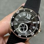 F5 Factory Cartier Calibre de Cartier Diver W7100056 42mm Steel Rubber Strap Roman Numerals Black Dial (2) F5 Factory Cartier Calibre de Cartier Diver W7100056 42mm Steel Rubber Strap Roman Numerals Black Dial