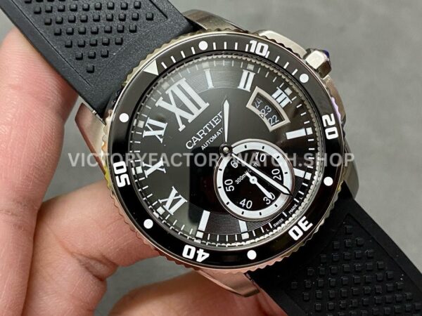F5 Factory Cartier Calibre de Cartier Diver W7100056 42mm Steel Rubber Strap Roman Numerals Black Dial (6) F5 Factory Cartier Calibre de Cartier Diver W7100056 42mm Steel Rubber Strap Roman Numerals Black Dial