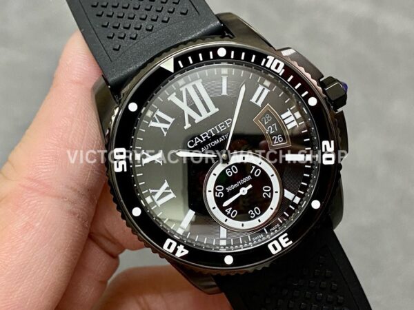 F5 Factory Cartier Calibre de Cartier Diver WSCA0006 42mm Black Steel Black Rubber Strap Roman Numerals Black Dial