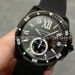 F5 Factory Cartier Calibre de Cartier Diver WSCA0006 42mm Black Steel Black Rubber Strap Roman Numerals Black Dial