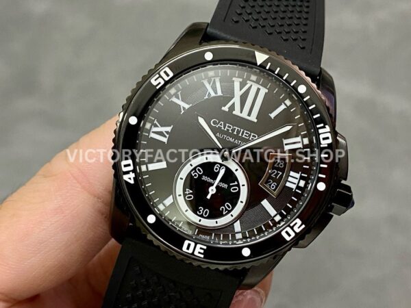 F5 Factory Cartier Calibre de Cartier Diver WSCA0006 42mm Black Steel Black Rubber Strap Roman Numerals Black Dial
