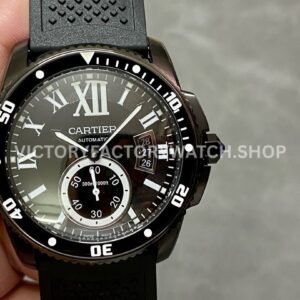 F5 Factory Cartier Calibre de Cartier Diver WSCA0006 42mm Black Steel Black Rubber Strap Roman Numerals Blac ( (8) F5 Factory Cartier Diver WSCA0006 black dial rubber strap