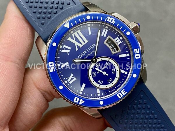 F5 Factory Cartier Calibre de Cartier Diver WSCA0010 42mm Steel Blue Rubber Strap Roman Numerals Blue Dial