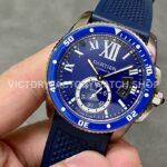 F5 Factory Cartier Calibre de Cartier Diver WSCA0010 42mm Steel Blue Rubber Strap Roman Numerals Blue Dial