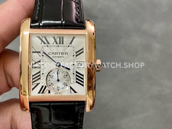 F5 Factory Cartier Tank MC W5330001 34mm Rose Gold Leather Strap Roman Numerals White Dial (2) F5 Factory Cartier Tank MC W5330001 white dial leather strap
