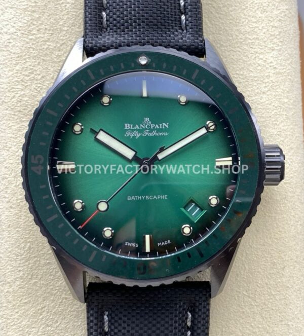 GF Factory Blancpain Fifty Fathoms Bathyscaphe 5000 0153 01S 43mm Ceramic Textile Strap Green Dial (1) GF Factory Blancpain Fifty Fathoms Bathyscaphe 5000 0153 01S 43mm ceramic green dial