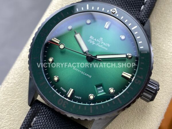 GF Factory Blancpain Fifty Fathoms Bathyscaphe 5000 0153 01S 43mm Ceramic Textile Strap Green Dial (2) GF Factory Blancpain Fifty Fathoms Bathyscaphe 5000 0153 01S 43mm Ceramic Textile Strap Green Dial