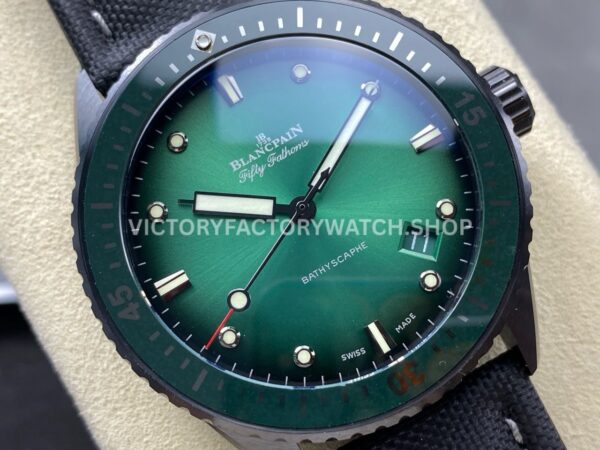 GF Factory Blancpain Fifty Fathoms Bathyscaphe 5000 0153 01S 43mm Ceramic Textile Strap Green Dial (5) GF Factory Blancpain Fifty Fathoms Bathyscaphe 5000 0153 01S 43mm Ceramic Textile Strap Green Dial