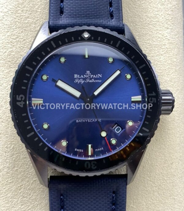 GF Factory Blancpain Fifty Fathoms Bathyscaphe 5000-0240-O52A 43mm Ceramic Textile Strap Blue Dial (8) GF Factory Blancpain Fifty Fathoms Bathyscaphe 5000-0240-O52A 43mm ceramic blue dial