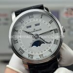 GR Factory Blancpain Villeret Quantième Complet 6654-1127-55B 40mm Steel Leather Strap Roman Numerals White Dial (1) GR Factory Blancpain Villeret Quantième Complet 6654-1127-55B 40mm Steel Leather Strap Roman Numerals White Dial