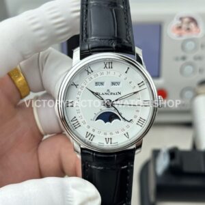 GR Factory Blancpain Villeret Quantième Complet 6654-1127-55B 40mm steel leather strap white dial