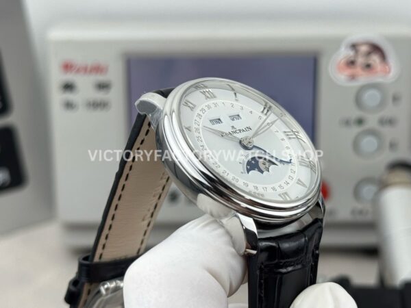 GR Factory Blancpain Villeret Quantième Complet 6654-1127-55B 40mm Steel Leather Strap Roman Numerals White Dial (9) GR Factory Blancpain Villeret Quantième Complet 6654-1127-55B 40mm Steel Leather Strap Roman Numerals White Dial