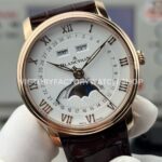 GR Factory Blancpain Villeret Quantième Complet 6654-3642-55B 40mm Rose Gold Leather Strap Roman Numerals White Dial (1) GR Factory Blancpain Villeret Quantième Complet 6654-3642-55B 40mm Rose Gold Leather Strap Roman Numerals White Dial