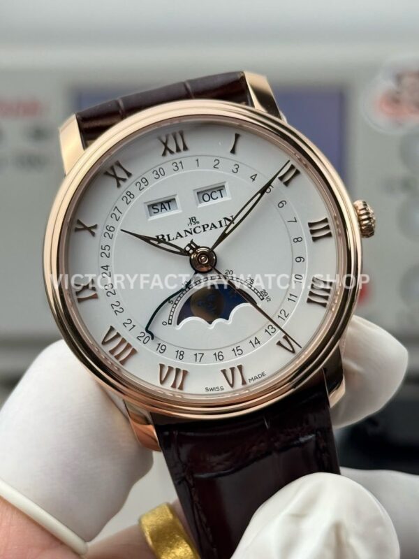 GR Factory Blancpain Villeret Quantième Complet 6654-3642-55B 40mm Rose Gold Leather Strap Roman Numerals White Dial (1) GR Factory Blancpain Villeret Quantième Complet 6654-3642-55B 40mm Rose Gold Leather Strap Roman Numerals White Dial