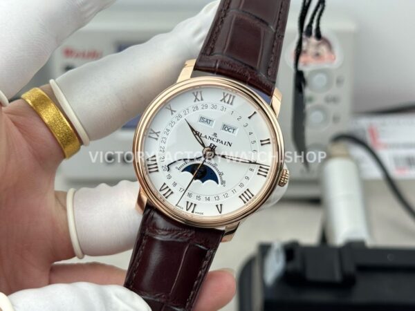GR Factory Blancpain Villeret Quantième Complet 6654-3642-55B 40mm Rose Gold Leather Strap Roman Numerals White Dial (2) GR Factory Blancpain Villeret Quantième Complet 6654-3642-55B 40mm Rose Gold Leather Strap Roman Numerals White Dial