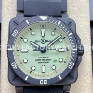 M+ Factory Bell & Ross BR-03-92 BR0392-D-C5-CESRB 41mm ceramic rubber strap green dial