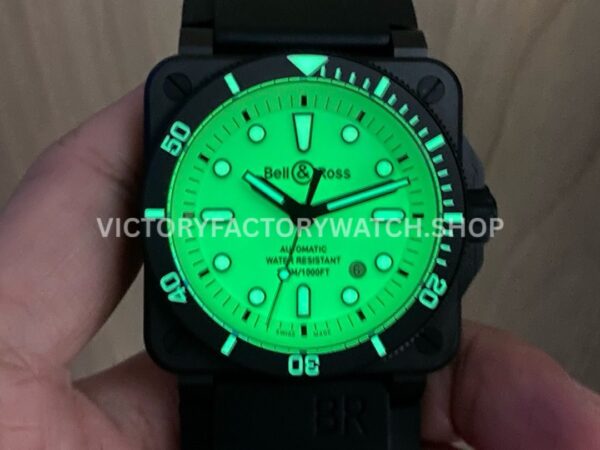 M+ Factory Bell & Ross BR-03-92 BR0392-D-C5-CESRB 41mm Ceramic Rubber Strap Green Dial