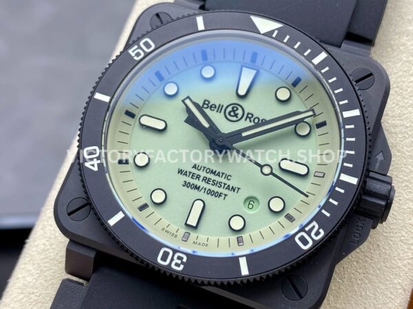 M+ Factory Bell & Ross BR-03-92 BR0392-D-C5-CESRB 41mm Ceramic Rubber Strap Green Dial