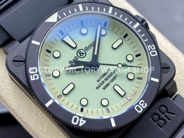M+ Factory Bell & Ross BR-03-92 BR0392-D-C5-CESRB 41mm Ceramic Rubber Strap Green Dial