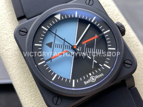 M+ Factory Bell & Ross BR-03 BR03A-HRZ-CESRB Horizon 41mm Ceramic Rubber Strap Lines Black Dial