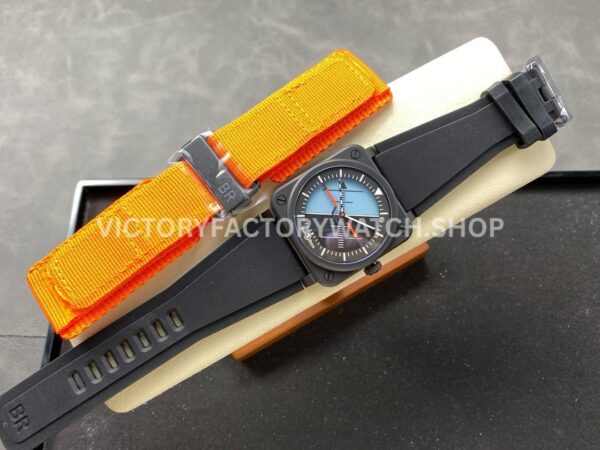 M+ Factory Bell & Ross BR-03 BR03A-HRZ-CESRB Horizon 41mm Ceramic Rubber Strap Lines Black Dial