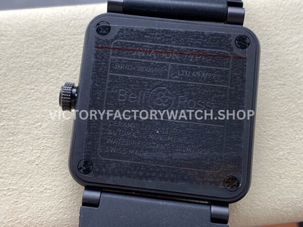 M+ Factory Bell & Ross BR-03 BR03A-HRZ-CESRB Horizon 41mm Ceramic Rubber Strap Lines Black Dial