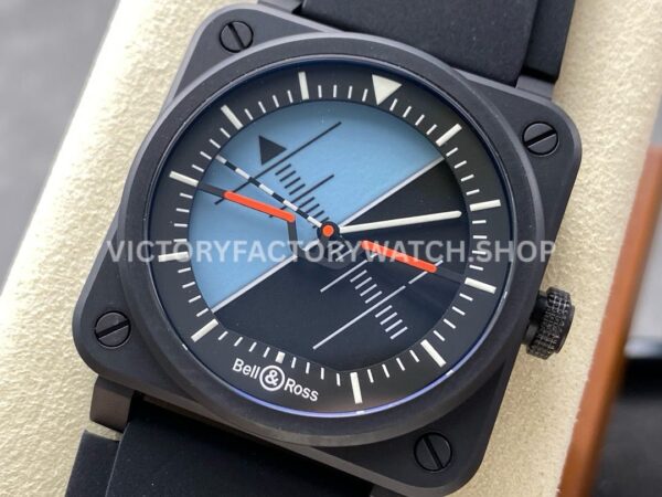 M+ Factory Bell & Ross BR-03 BR03A-HRZ-CESRB Horizon 41mm Ceramic Rubber Strap Lines Black Dial