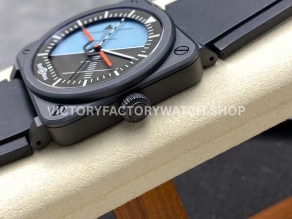 M+ Factory Bell & Ross BR-03 BR03A-HRZ-CESRB Horizon 41mm Ceramic Rubber Strap Lines Black Dial