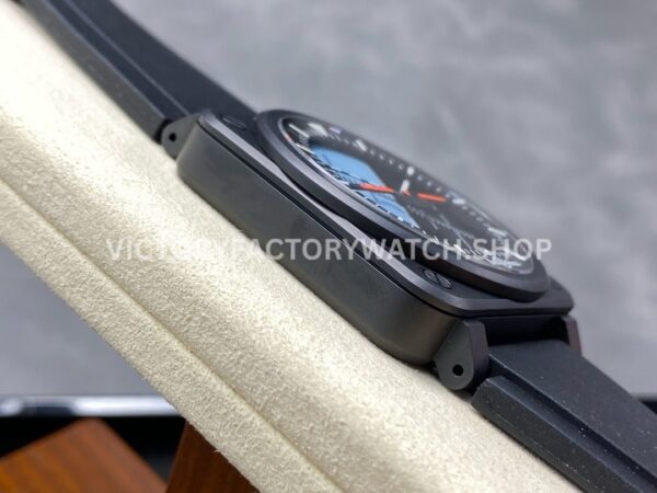 M+ Factory Bell & Ross BR-03 BR03A-HRZ-CESRB Horizon 41mm Ceramic Rubber Strap Lines Black Dial