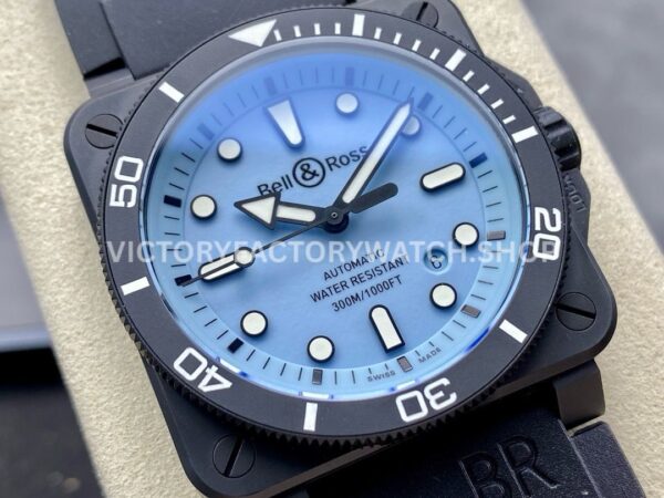 M+ Factory Bell & Ross BR03A-D-LM-CESRB 41mm Ceramic Rubber Strap Ice Blue Dial