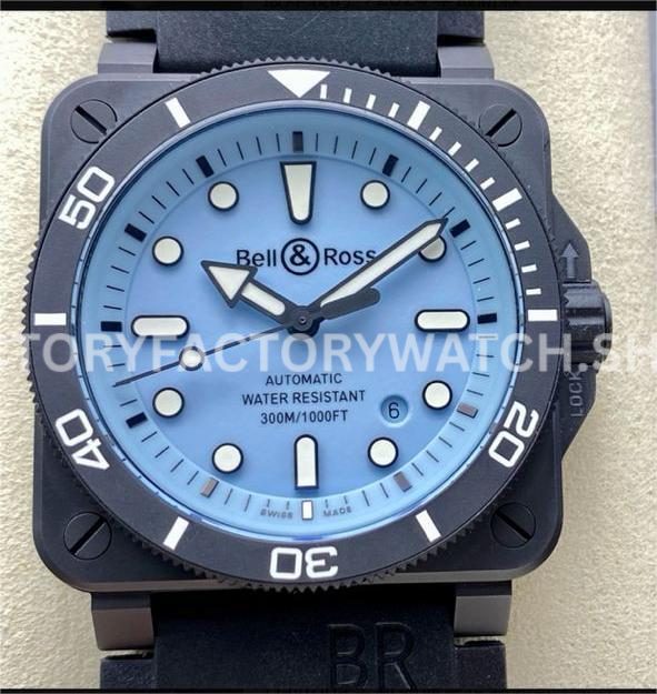 M+ Factory Bell & Ross BR03A-D-LM-CESRB 41mm ceramic rubber strap ice blue dial