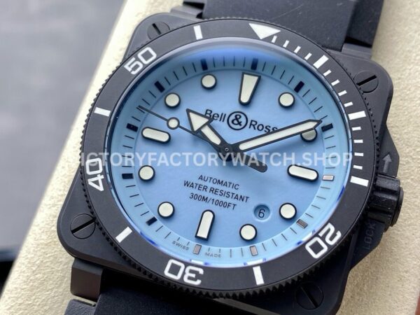 M+ Factory Bell & Ross BR03A-D-LM-CESRB 41mm Ceramic Rubber Strap Ice Blue Dial