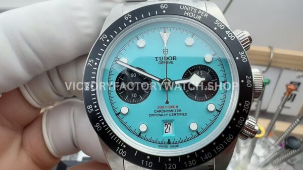 M+ Factory Tudor Heritage Black Bay Chrono 79360N-0024 41mm Full Steel Ceramic Bezel Flamingo Blue Dial Jubilee (2) M+ Factory Tudor Black Bay Chrono flamingo blue dial